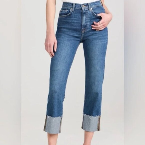 7 For All Mankind Logan Stovepipe High Rise Cuffed Stretch Jeans Size 30 - Picture 1 of 8